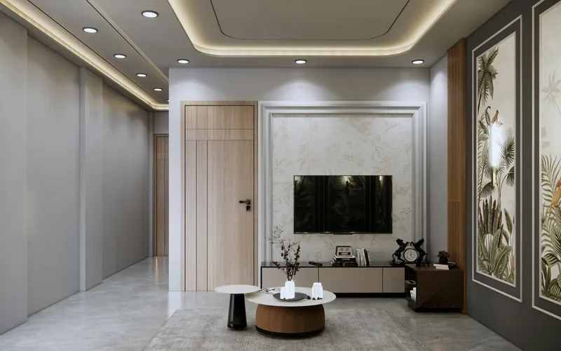 Salón con falso techo de pladur e iluminación LED indirecta