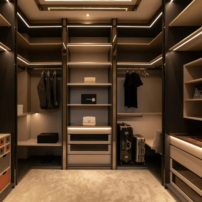 Vestidor a medida en madera con iluminación integrada